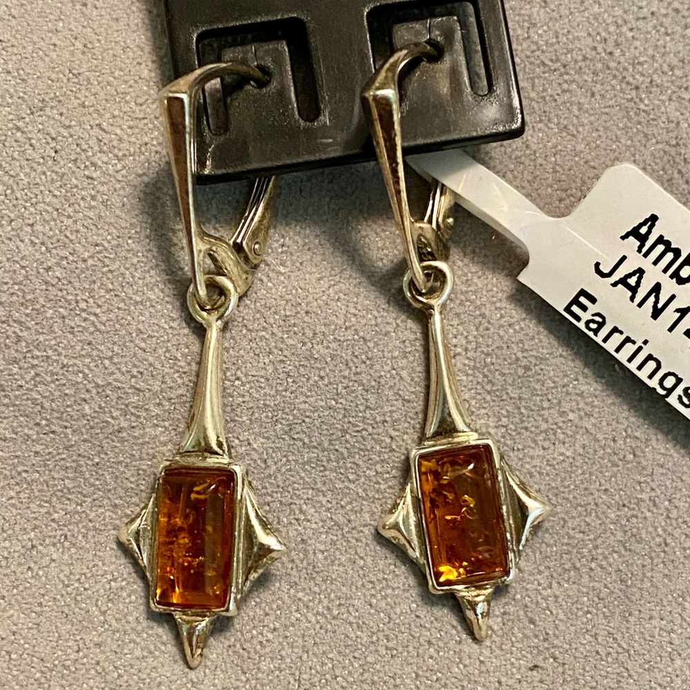 925 sterling silver amber dangling earrings
